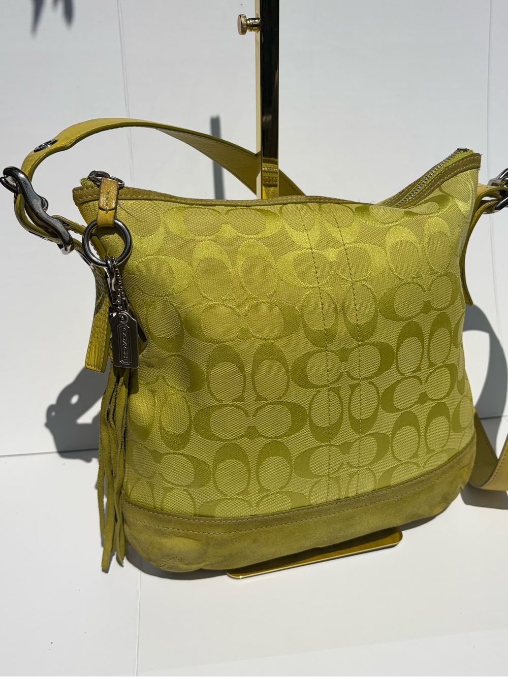 Y2K Lime Green Coach Signature East West Duffle / Soho Shoulder Bag